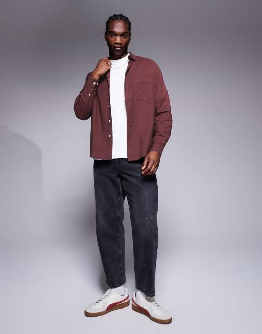 deep burgundy dress shirt Men's Utility Shirt - Maker In Burgundy Cotton Oxford Med / Large
