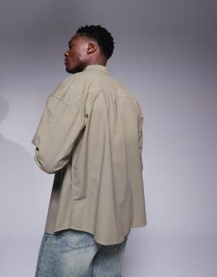 Asos Design Boxy Oversized Oxford Shirt In Green