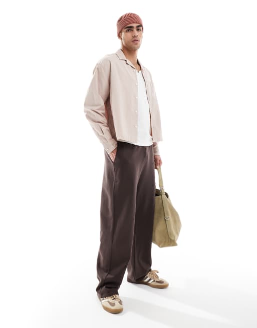 ASOS DESIGN boxy oversized oxford shirt in stone