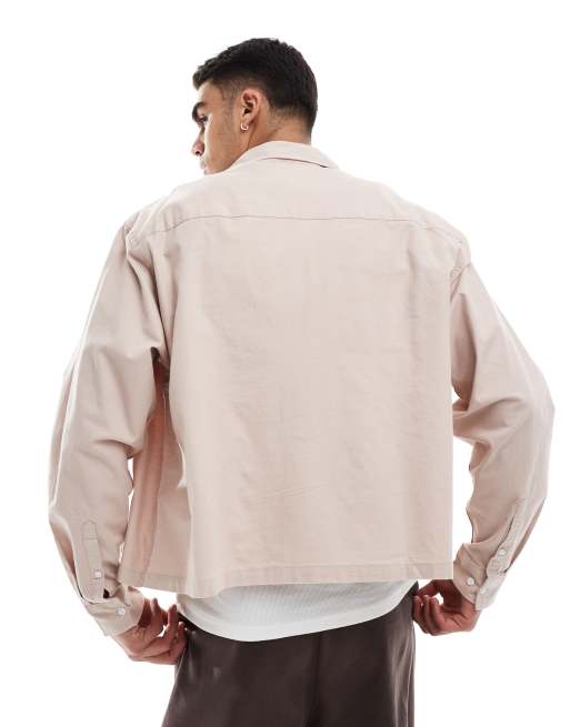 ASOS DESIGN boxy oversized oxford shirt in stone