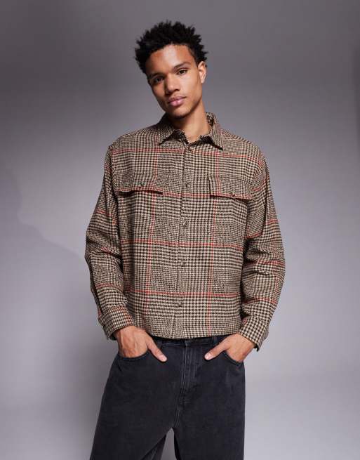ASOS DESIGN boxy oversized plaid shirt in brown