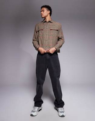 Asos Design Boxy Oversized Plaid Shirt In Brown