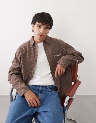 Мужская рубашка ASOS Design в клетку оверсайз, коричневая