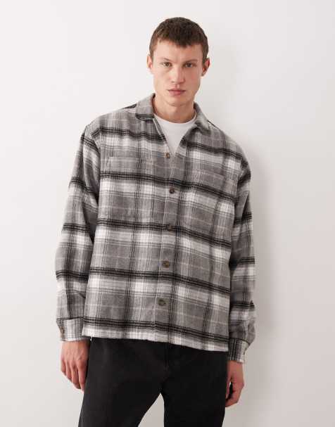 ASOS DESIGN boxy oversized plaid shirt in gray - view 1