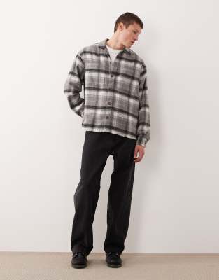 Asos Design Boxy Oversized Plaid Shirt In Gray