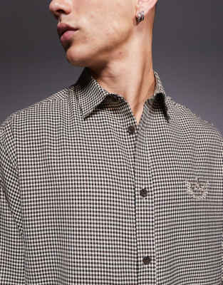 Asos Design Boxy Oversized Plaid Shirt With Chest Embroidery In Black