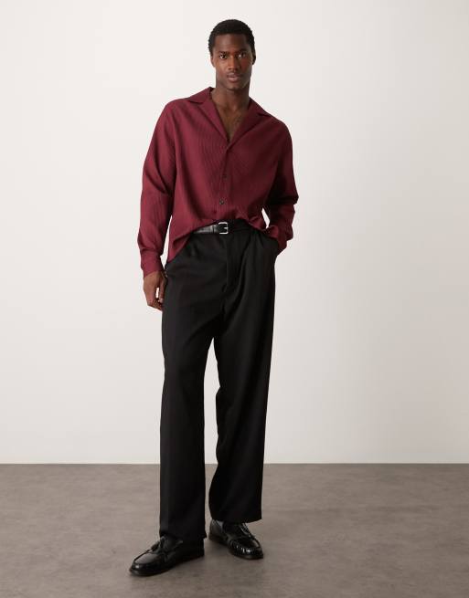 ASOS DESIGN boxy oversized plisse shirt in red, 4 of 4