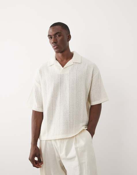 ASOS DESIGN boxy oversized polo in cream textured fabric - view 1