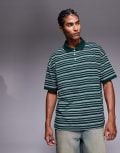 [ASOS DESIGN] ASOS DESIGN boxy oversized polo in green stripe XL Pine grove