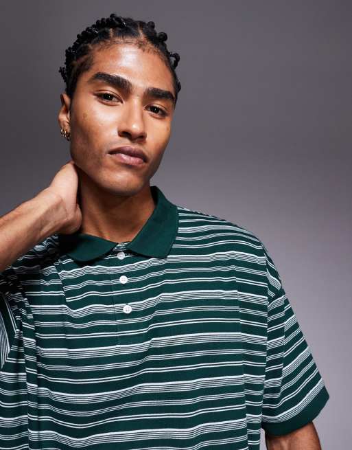 ASOS DESIGN boxy oversized polo in green stripe, 3 of 4