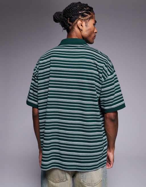 ASOS DESIGN boxy oversized polo in green stripe