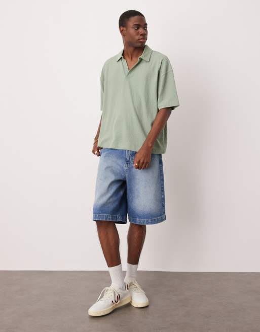 ASOS DESIGN boxy oversized polo in sage green texture , 2 of 4