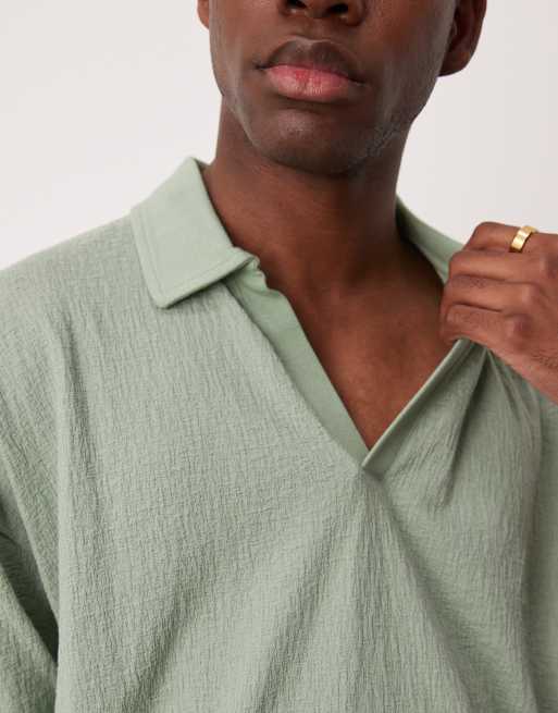 ASOS DESIGN boxy oversized polo in sage green texture , 3 of 4