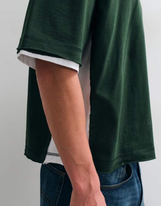 ASOS DESIGN boxy oversized polo med dobbelt lag i mørkegrøn, 4 af 5