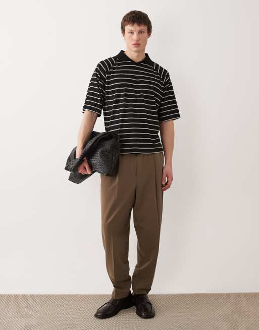 ASOS DESIGN boxy oversized polo shirt in black stripes , 2 of 5