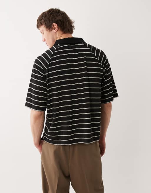 ASOS DESIGN boxy oversized polo shirt in black stripes , 3 of 5