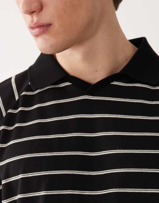 ASOS DESIGN boxy oversized polo shirt in black stripes , 5 of 5