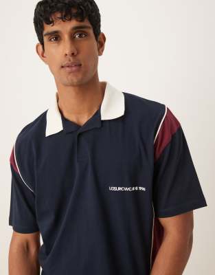 Asos Design Boxy Oversized Polo Shirt With Chest Print