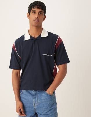 Asos Design Boxy Oversized Polo Shirt With Chest Print