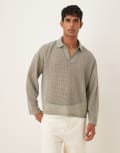 [ASOS DESIGN] ASOS DESIGN boxy oversized polo shirt with dropped shoulder in khaki open mesh-Green L Forest fog