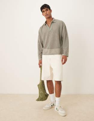 Asos Design Boxy Oversized Polo Shirt With Dropped Shoulders In Gray