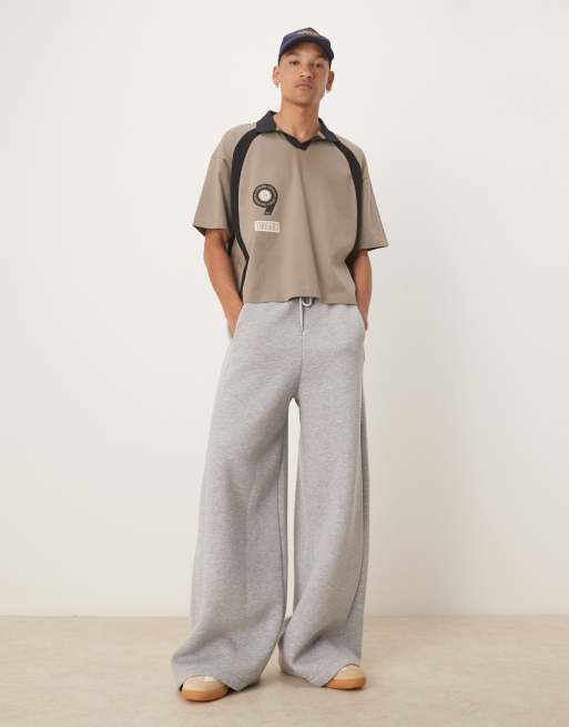 ASOS DESIGN boxy oversized polo shirt with front and back athletic print in gray