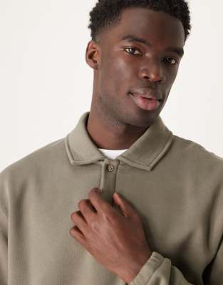 Asos Design Boxy Oversized Polo Sweatshirt In Khaki - Part Of A Set-green