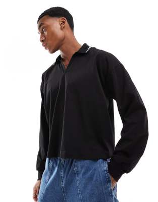 ASOS DESIGN ASOS DESIGN boxy oversized polo t-shirt with collar tipping in black
