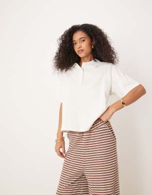 ASOS DESIGN ASOS DESIGN boxy oversized polo top with shoulder pad in white-Blue