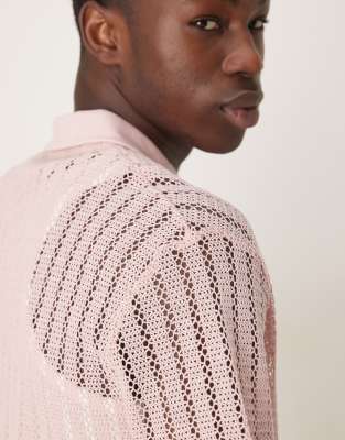 Asos Design Boxy Oversized Polo With Drop Shoulder Polo In Pink