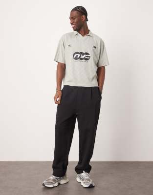 Asos Design Boxy Oversized Polo With Sports Graphic In Gray