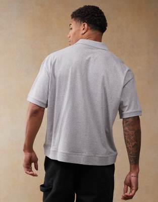Asos Design Boxy Oversized Polo With Sports Graphics In Gray