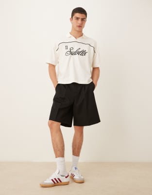 Asos Design Boxy Oversized Polo With Text Graphic