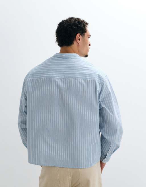 ASOS DESIGN boxy oversized poplin overhemd met strepen en strikband bij de hals in blauw, 4 van 5