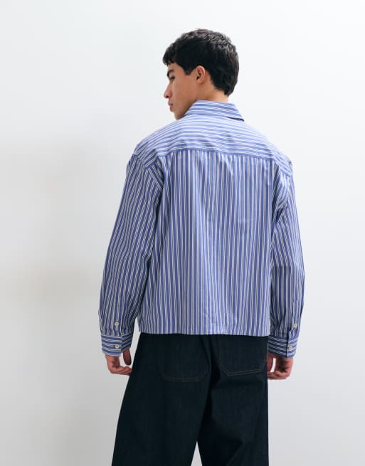ASOS DESIGN boxy oversized poplin overhemd met strepen in blauw, 5 van 5