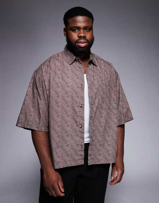 ASOS DESIGN boxy oversized poplin shirt in brown reptile print, 2 of 5