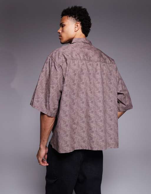 ASOS DESIGN boxy oversized poplin shirt in brown reptile print, 4 of 5