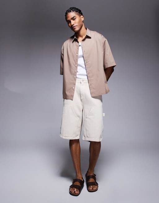 ASOS DESIGN boxy oversized poplin shirt in brown, 2 of 4