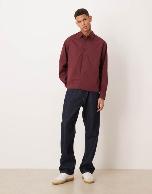 ASOS DESIGN boxy oversized poplin shirt in burgundy, 2 of 5