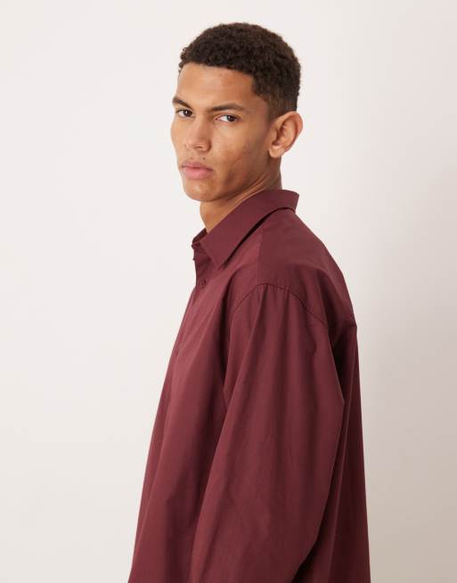 ASOS DESIGN boxy oversized poplin shirt in burgundy, 4 of 5