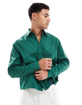 Asos Design Boxy Oversized Poplin Shirt In Green