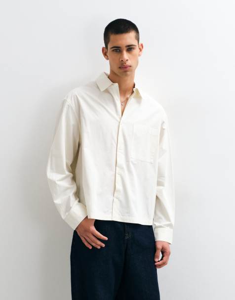 ASOS DESIGN boxy oversized poplin shirt in off white - view 1
