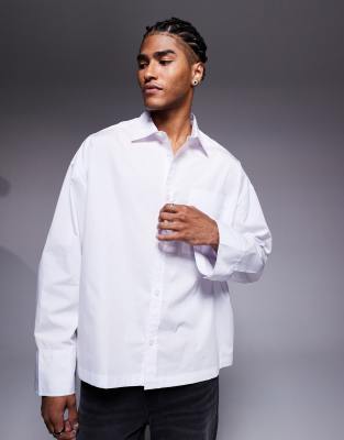 Asos Design Boxy Oversized Poplin Shirt With Badge Detail In White