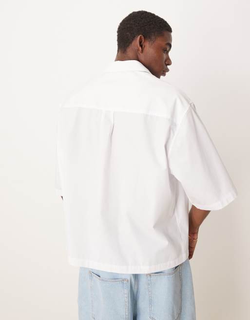 ASOS DESIGN boxy oversized poplin shirt with chest embroidery in white