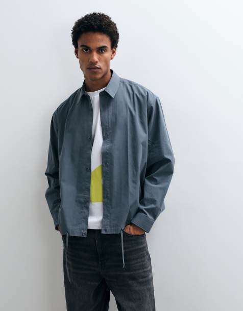 ASOS DESIGN boxy oversized poplin shirt with drawstring hem in gray - view 1