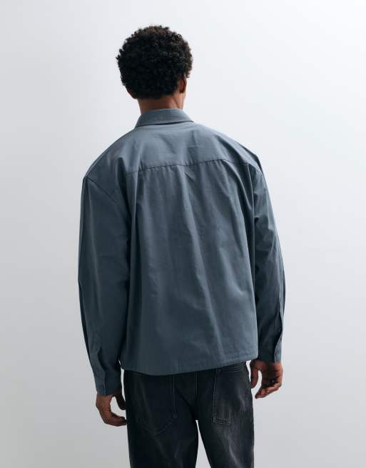 ASOS DESIGN boxy oversized poplin shirt with drawstring hem in gray, 2 of 5