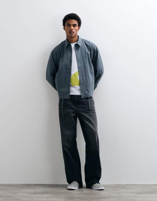 ASOS DESIGN boxy oversized poplin shirt with drawstring hem in gray, 3 of 5