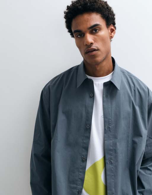 ASOS DESIGN boxy oversized poplin shirt with drawstring hem in gray, 5 of 5