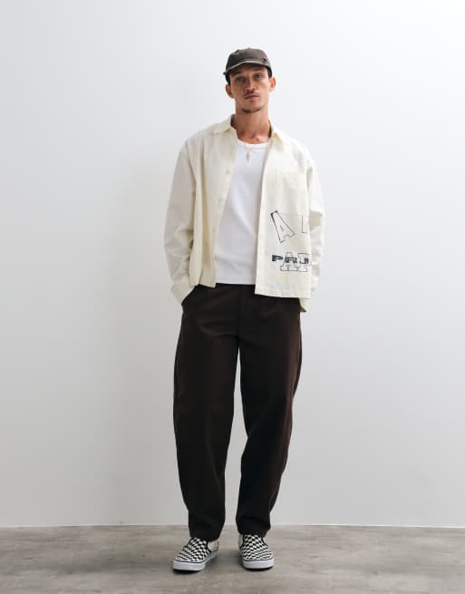 ASOS DESIGN boxy oversized poplin shirt with placement print in off white, 3 of 5