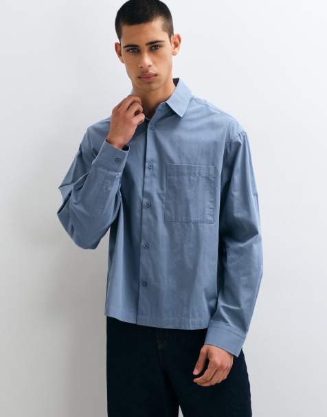 ASOS DESIGN boxy oversized poplin-skjorte i blå - view 1